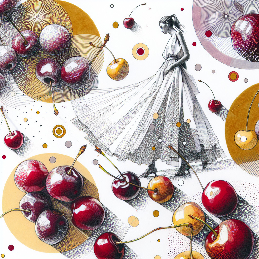 Artistic Illustration of Figure in White Dress and Cherries