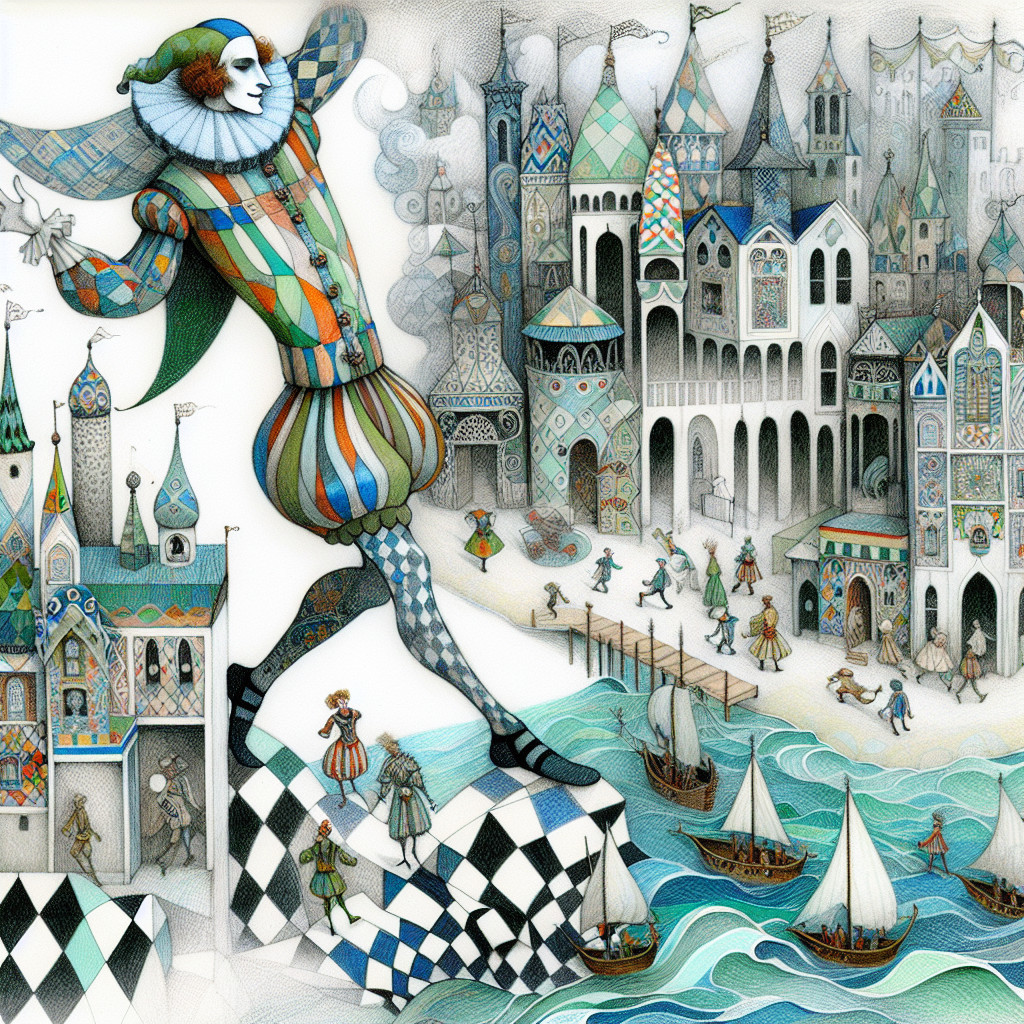 Colorful Clown Figure Over Enchanting Cityscape