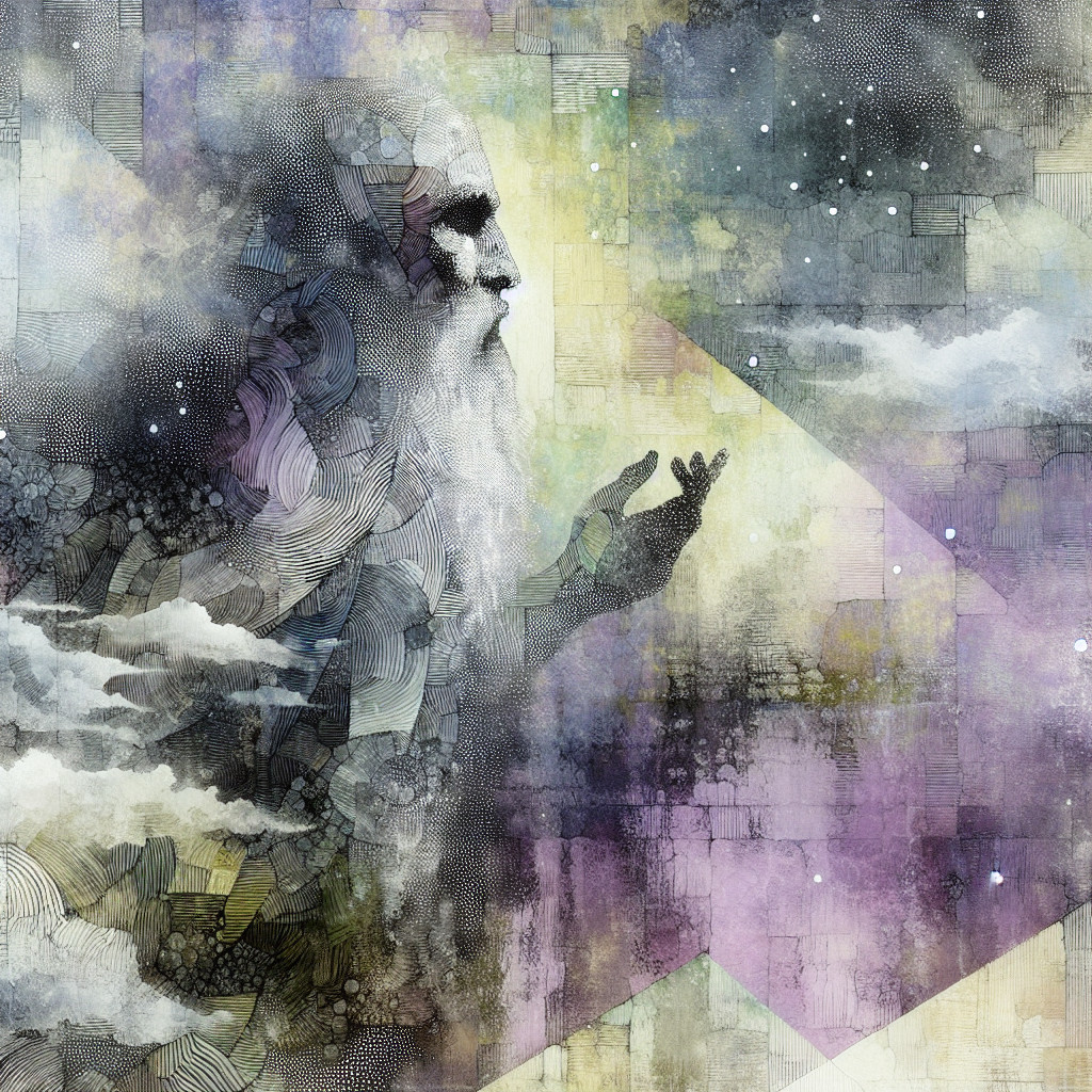 Ethereal figure with beard in abstract watercolor art
