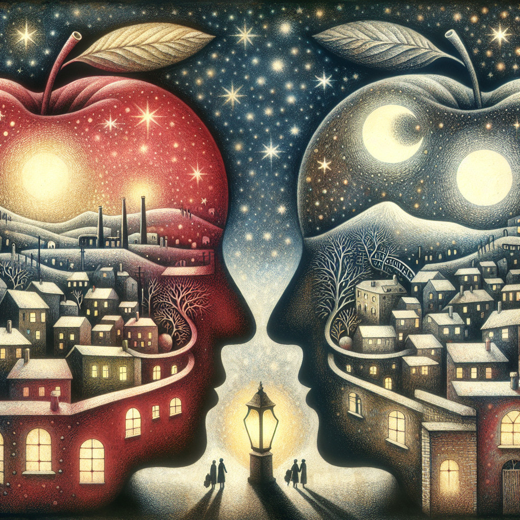 Apples with Faces and Towns Under a Starry Sky