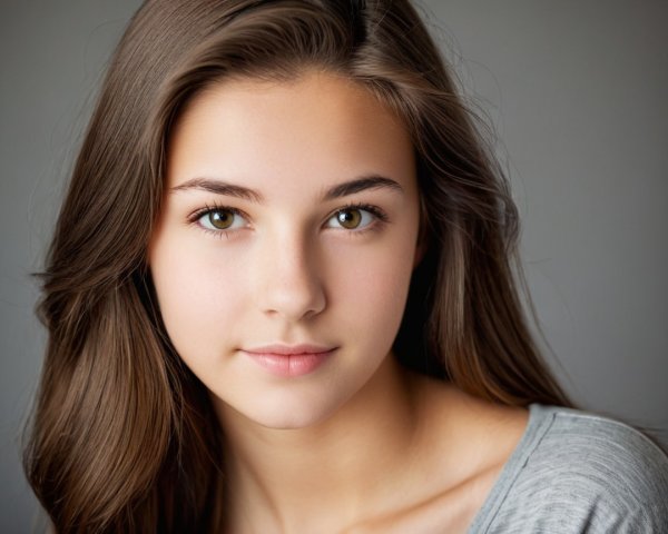 Close-Up Portrait of a Young Person with Brown Hair