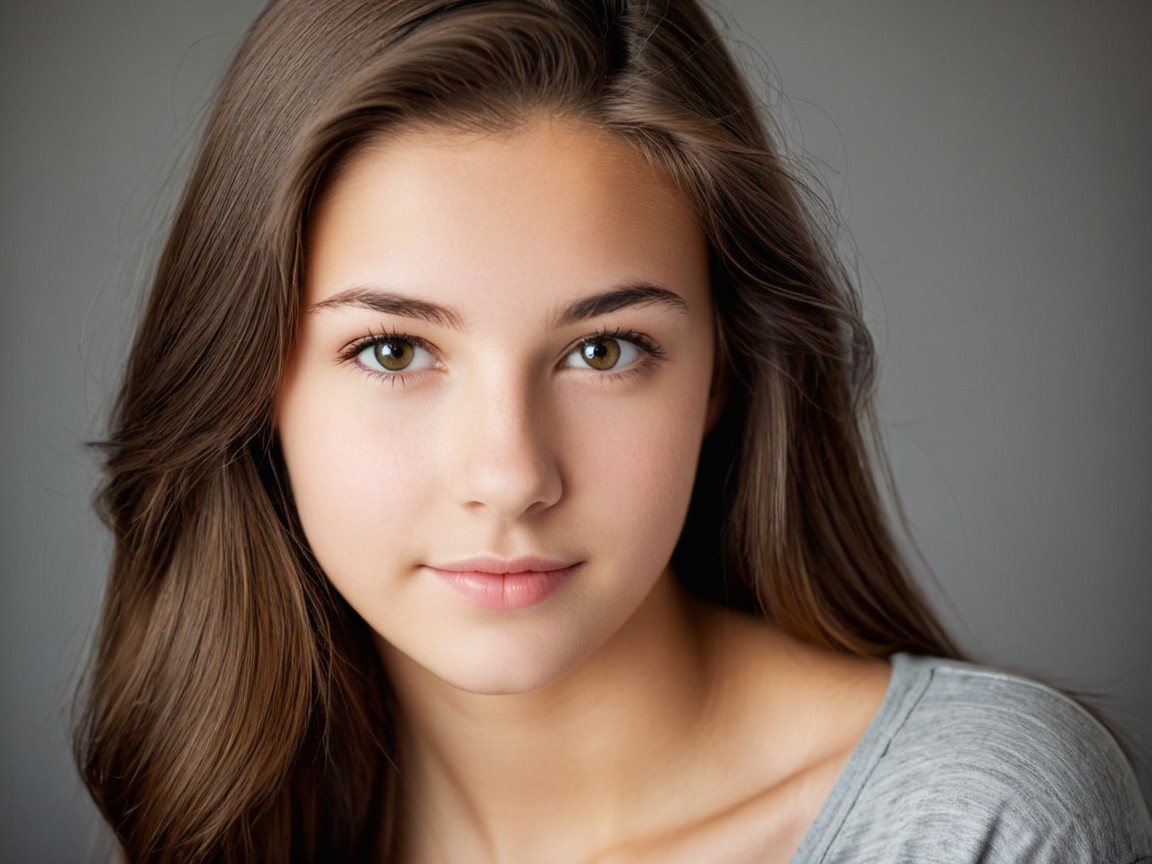 Close-Up Portrait of a Young Person with Brown Hair