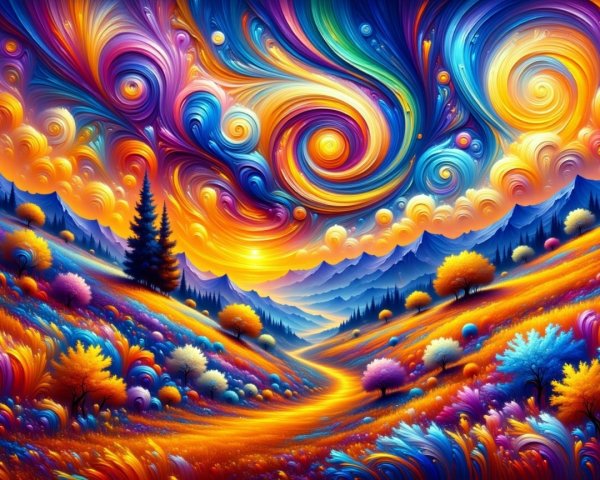 Vibrant Landscape with Swirling Colors and Patterns