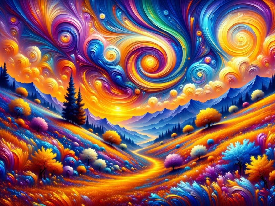 Vibrant Landscape with Swirling Colors and Patterns
