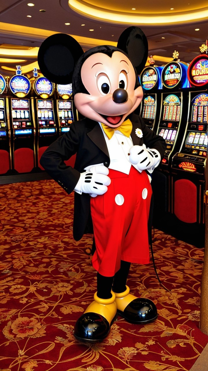 Cheerful Character in Tuxedo at Colorful Casino