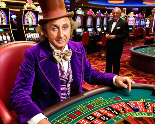 Whimsical Character at a Casino Roulette Table