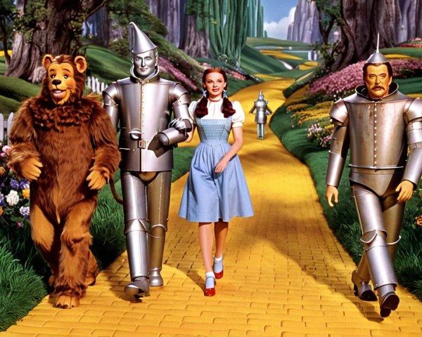 Girl in Gingham Dress on Yellow Brick Road in Oz