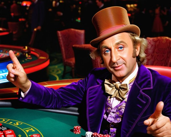 Charismatic Character in Purple Suit at Casino Table