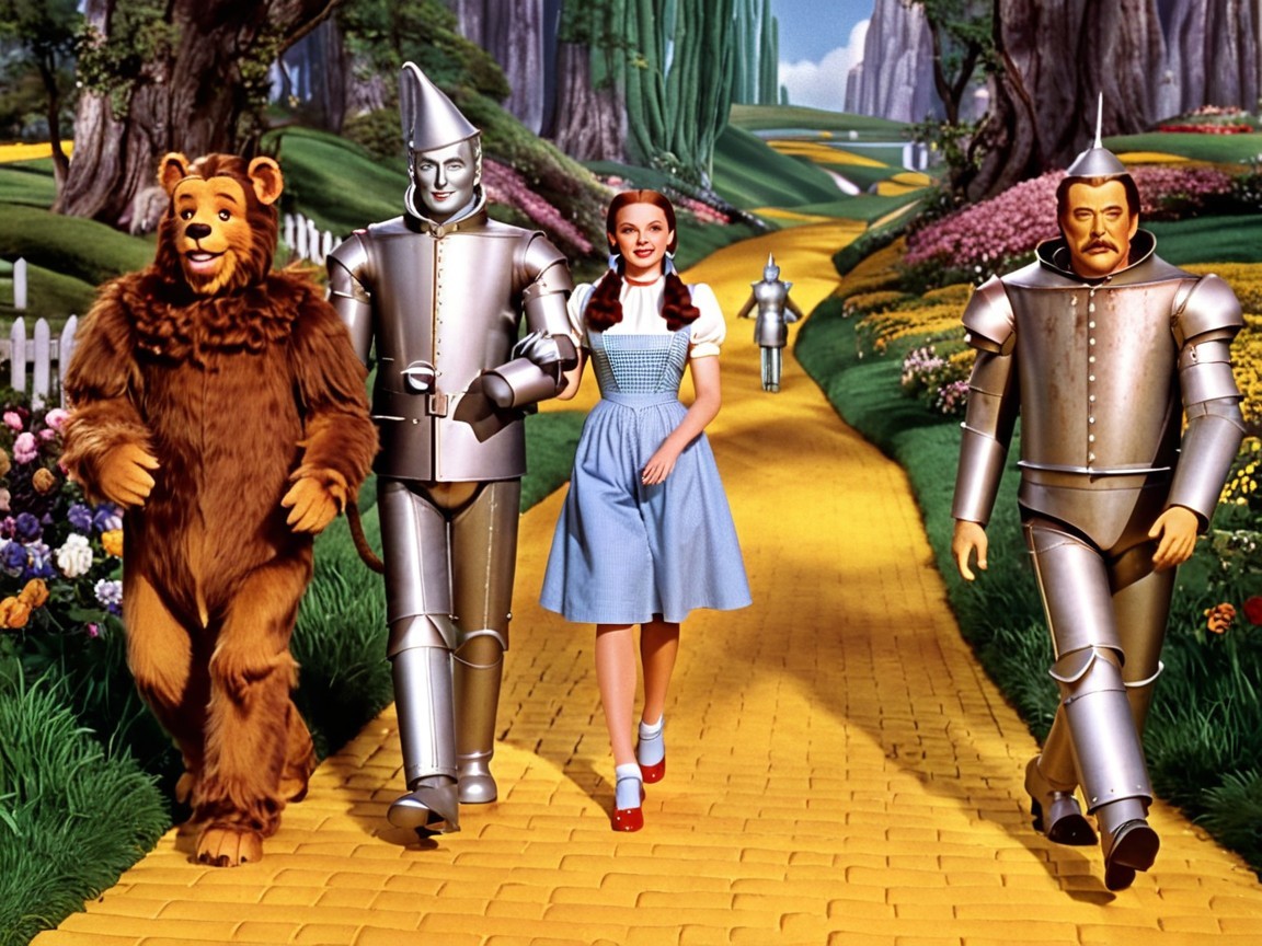 Girl in Gingham Dress on Yellow Brick Road in Oz