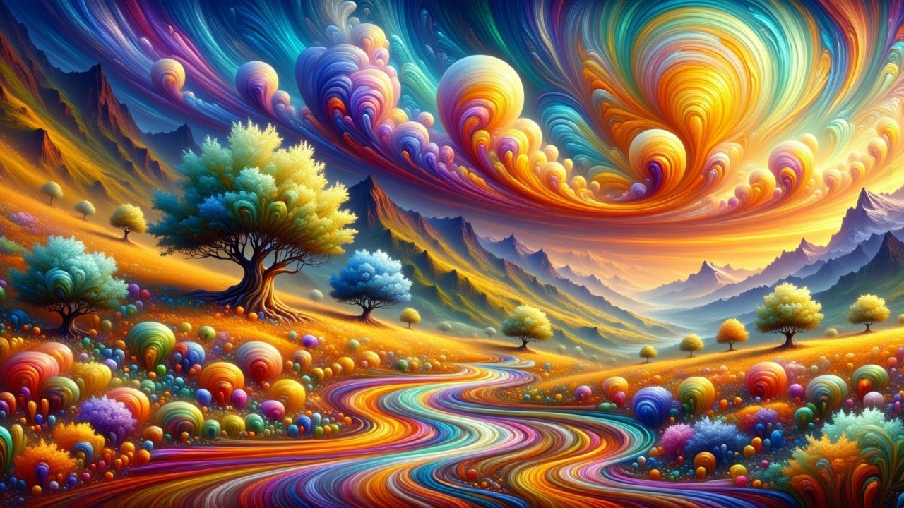 Vibrant Landscape with Colorful Sky and River