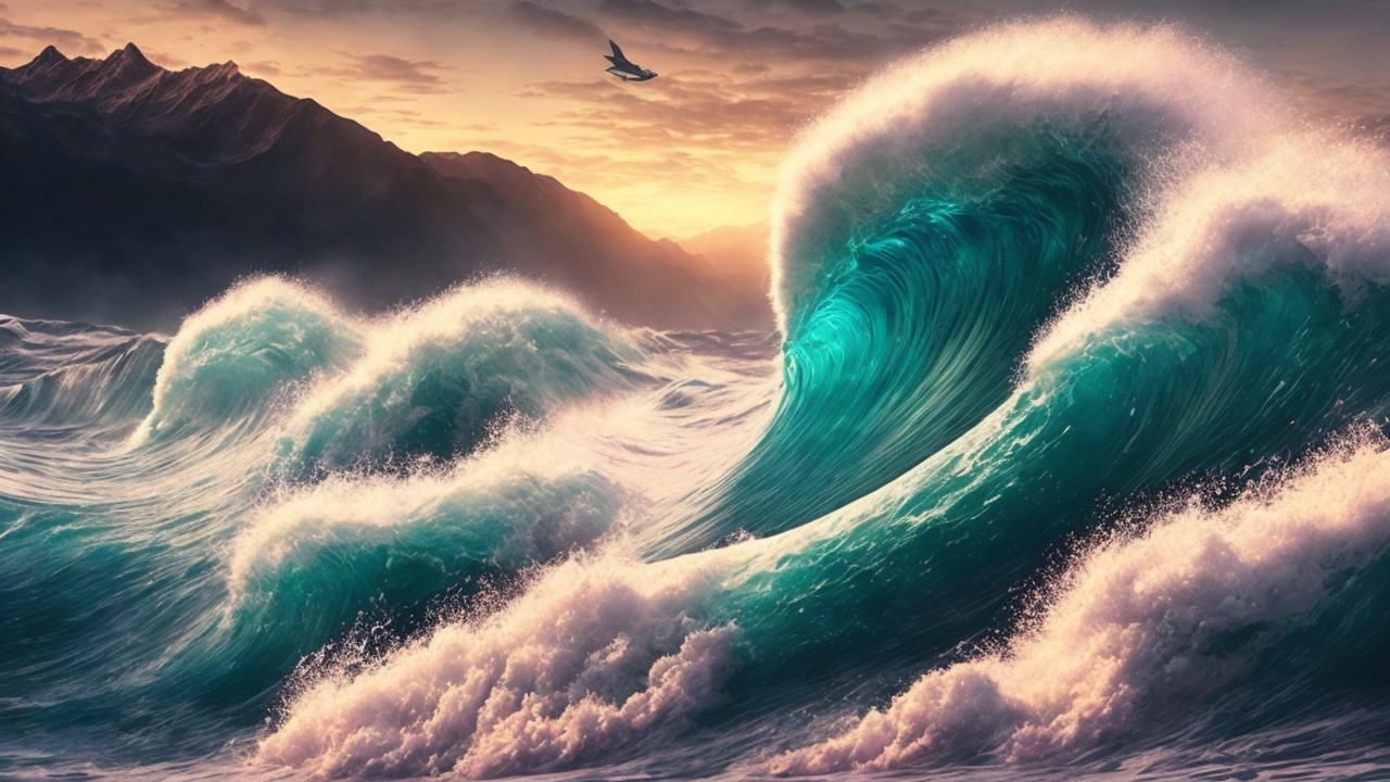 Dramatic Ocean Landscape at Sunset with Mountains