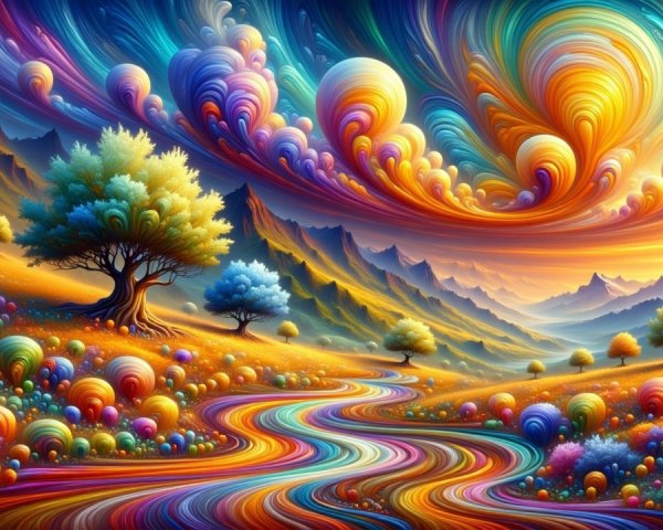 Vibrant Landscape with Colorful Sky and River