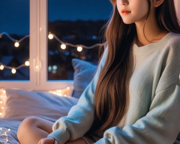 Cozy Bedroom Scene with Fairy Lights and Laptop Use