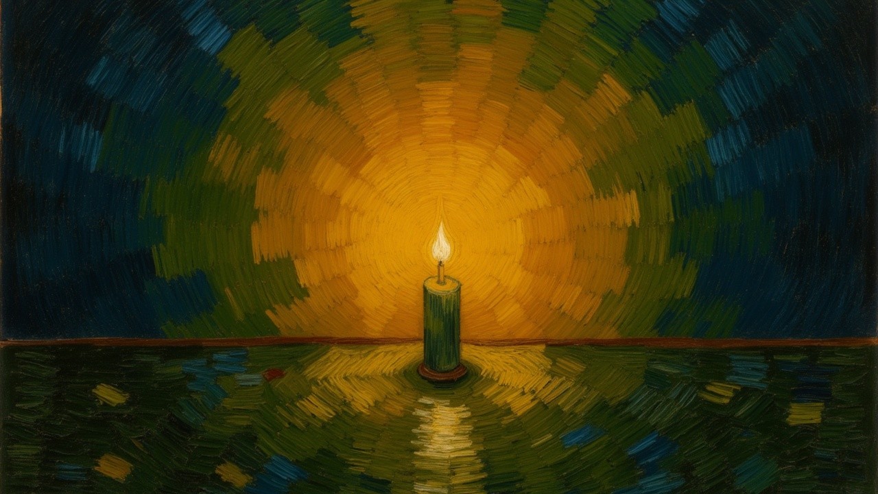 Candle Radiating Warm Light with Colorful Swirls