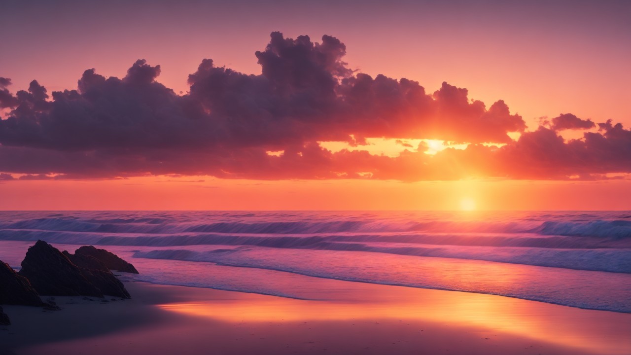 Vibrant Sunset Over a Serene Beach Landscape