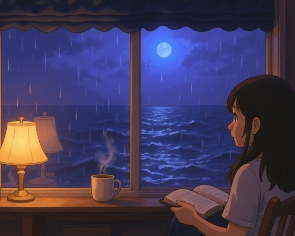 Cozy indoor scene with a girl reading by a window