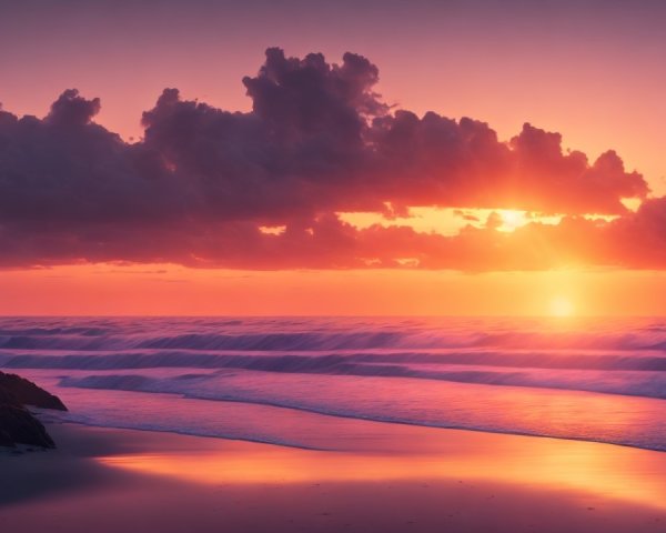 Vibrant Sunset Over a Serene Beach Landscape