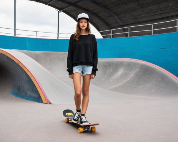 Young Woman Skateboarding in Modern Skate Park