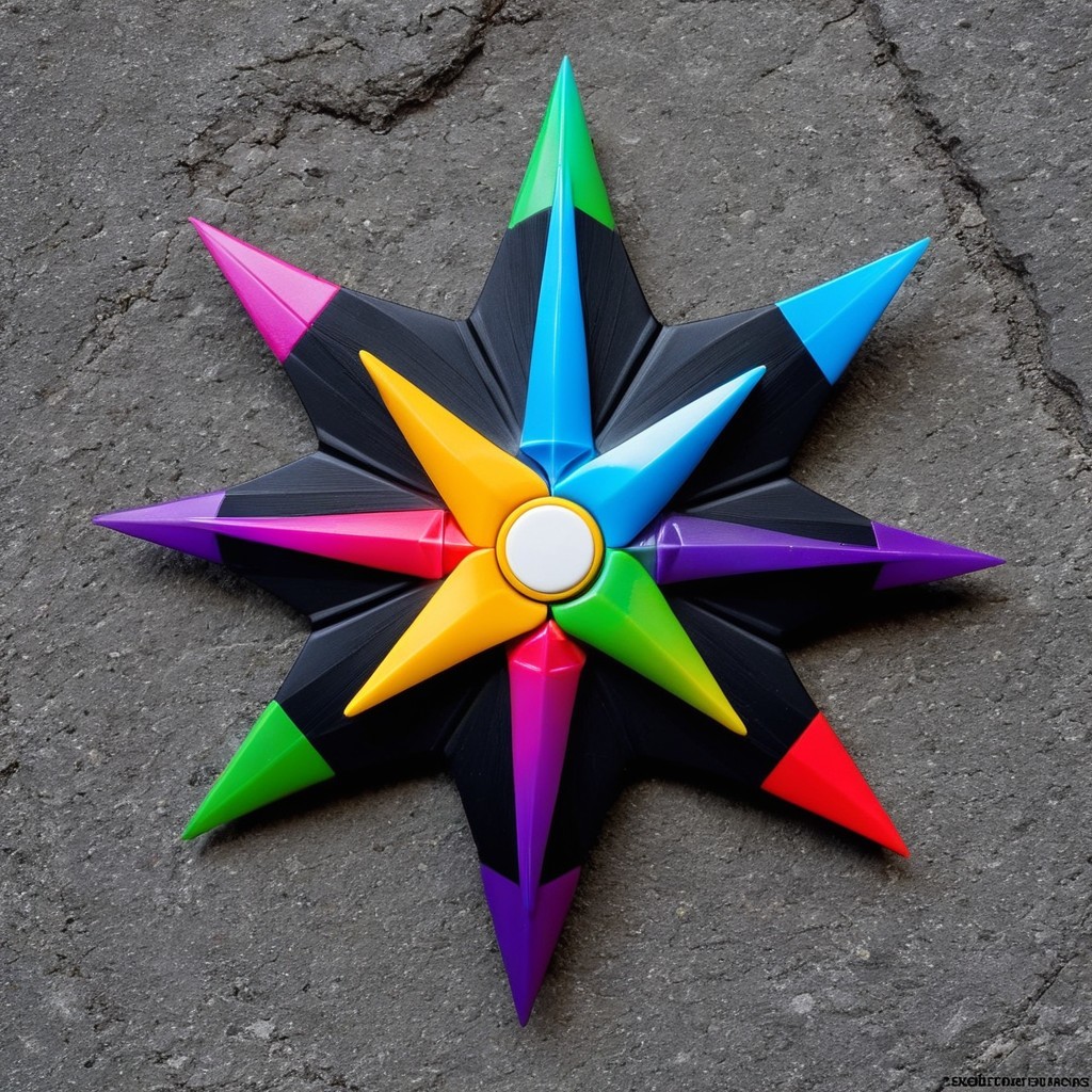 Vibrant Eight-Pointed Star Design on Black Background