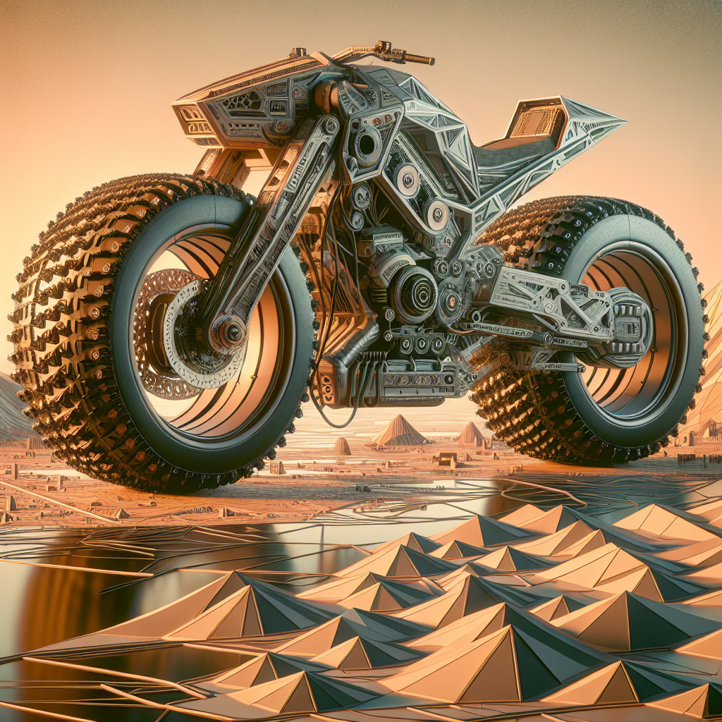 Futuristic Motorcycle in Surreal Landscape Setting
