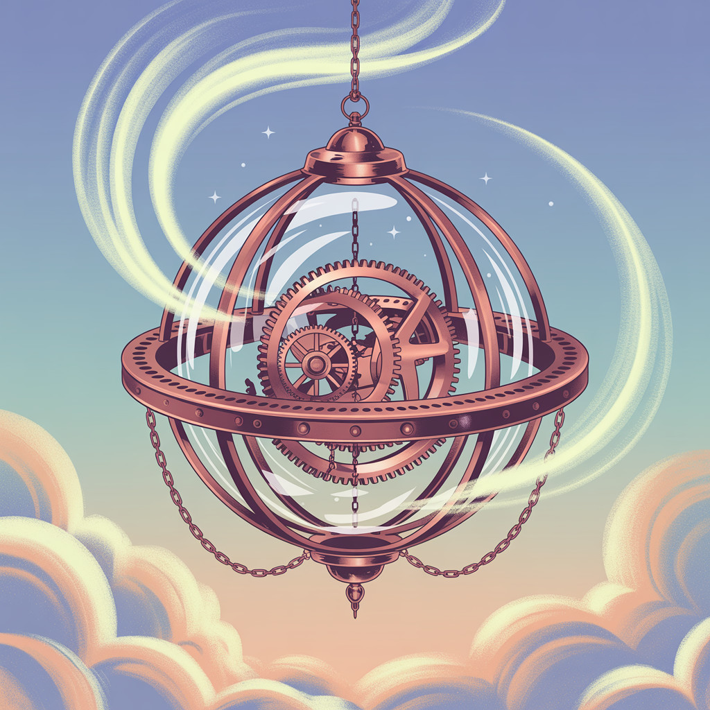 Steampunk Pendulum Clock in a Glass Orb with Clouds