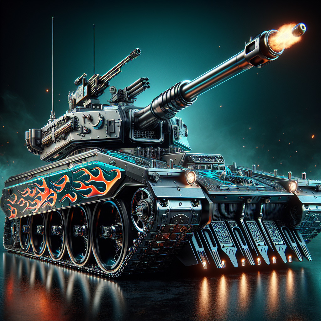 Modern Tank with Metallic Design and Flame Graphics