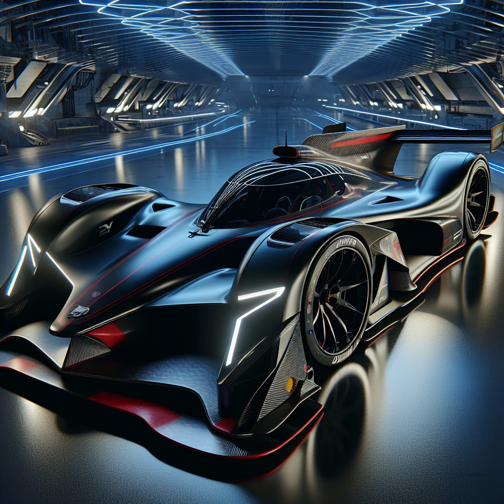 Futuristic race car with sleek design and neon accents