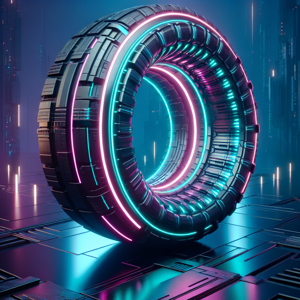 Futuristic Glowing Tire Structure in Sci-Fi Setting