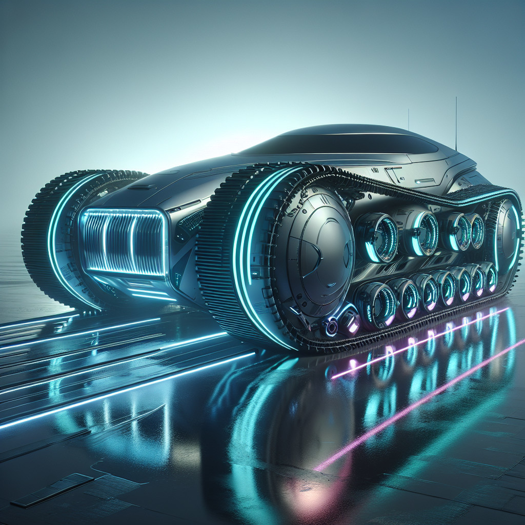 Futuristic Metallic Armored Vehicle with Neon Lights