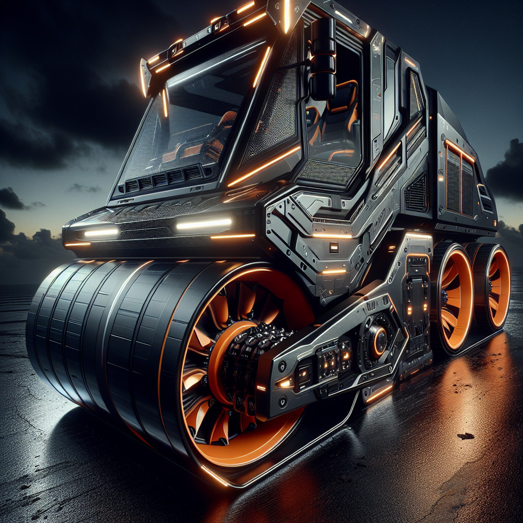 Futuristic Vehicle Design with Sleek Black and Orange Finish