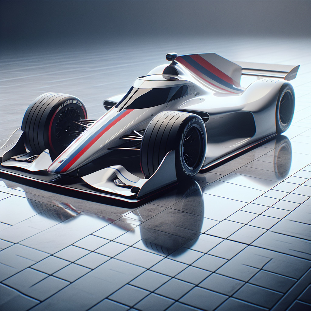 Futuristic Formula 1 Race Car on Tiled Floor