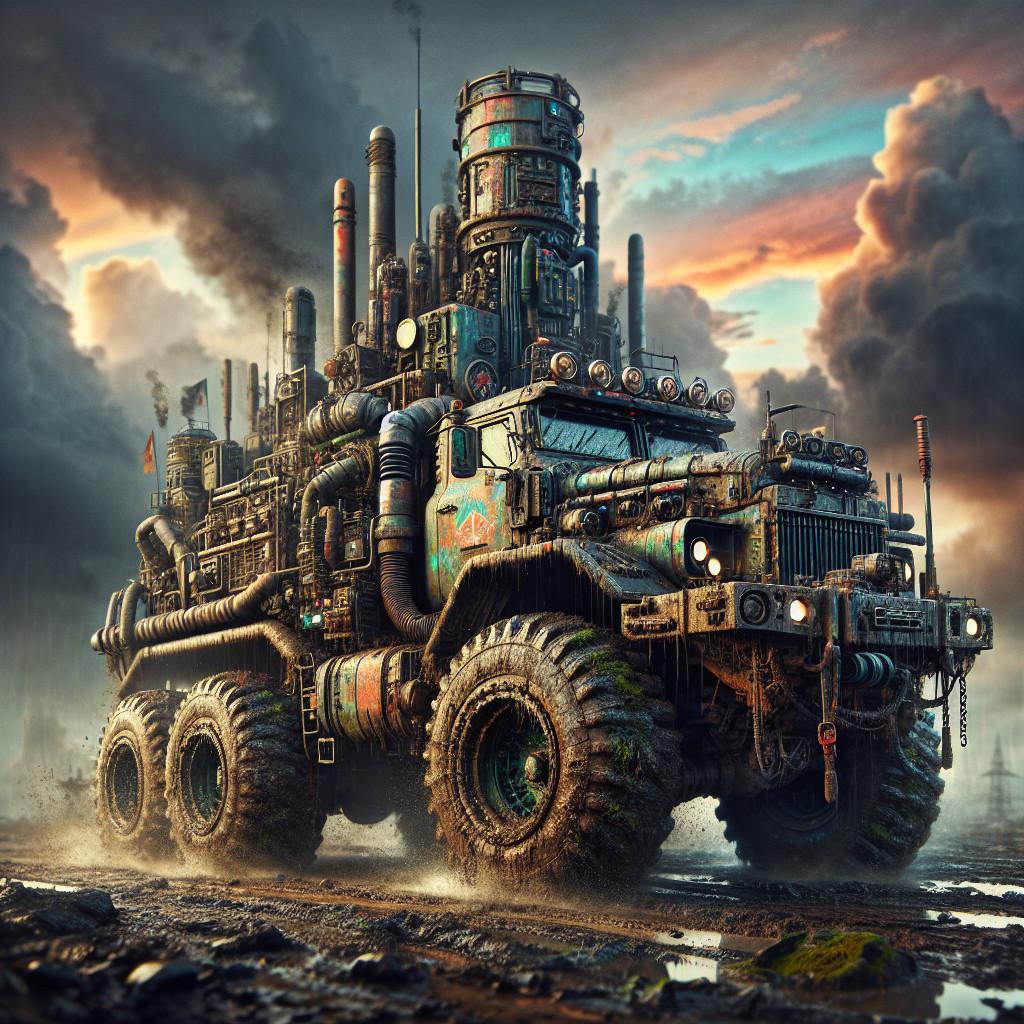 Rugged Modified Vehicle in a Post-Apocalyptic Landscape