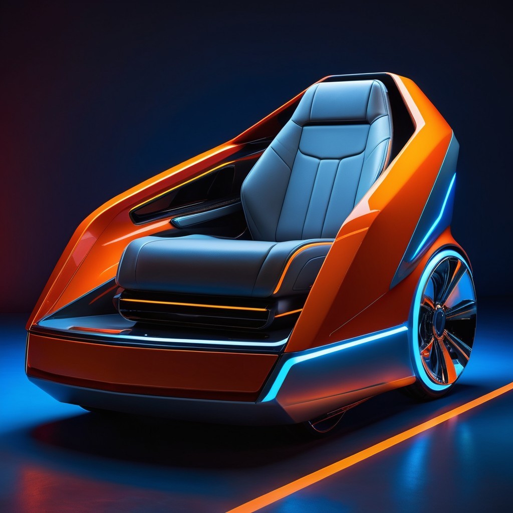 Futuristic Vehicle Design with Orange Exterior and LEDs