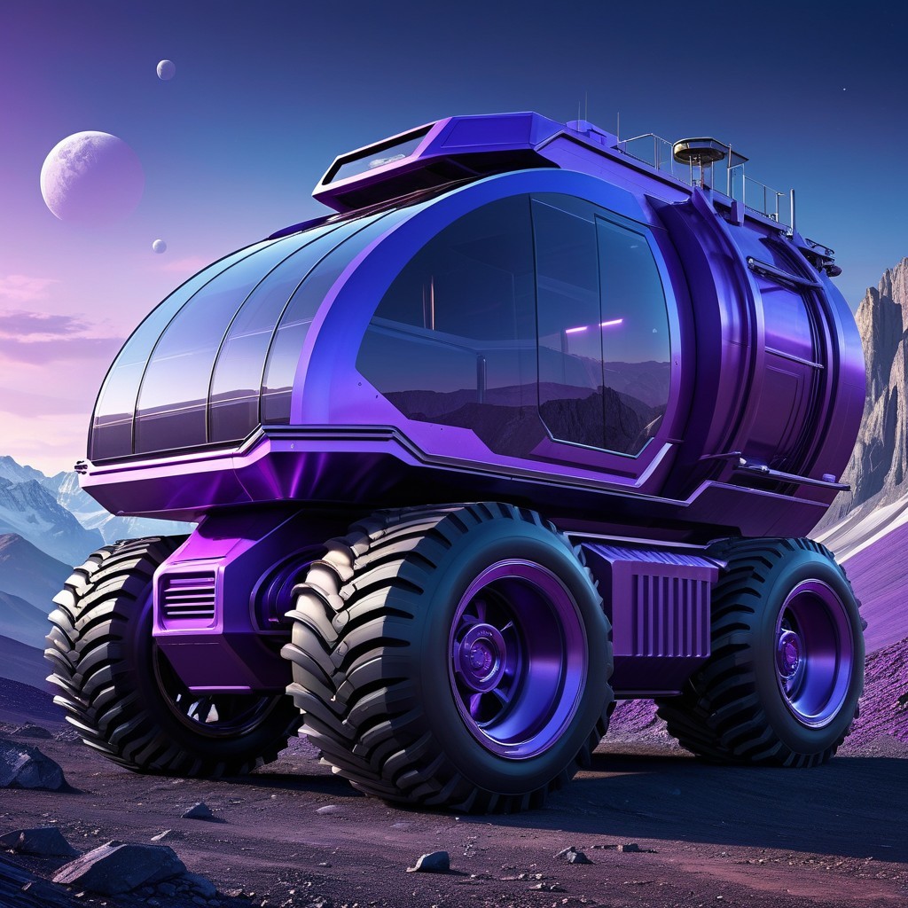 Futuristic Purple Exploration Vehicle on Alien Landscape