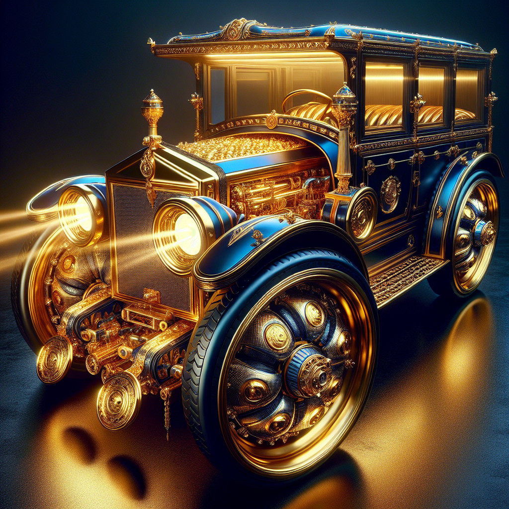Luxurious Vintage Car with Golden Accents and Details