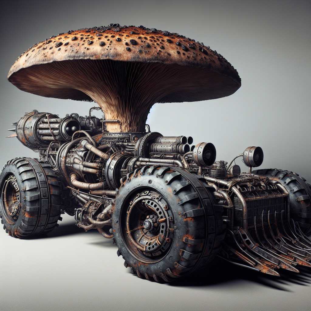 Steampunk Mushroom-Themed Combat Vehicle Design