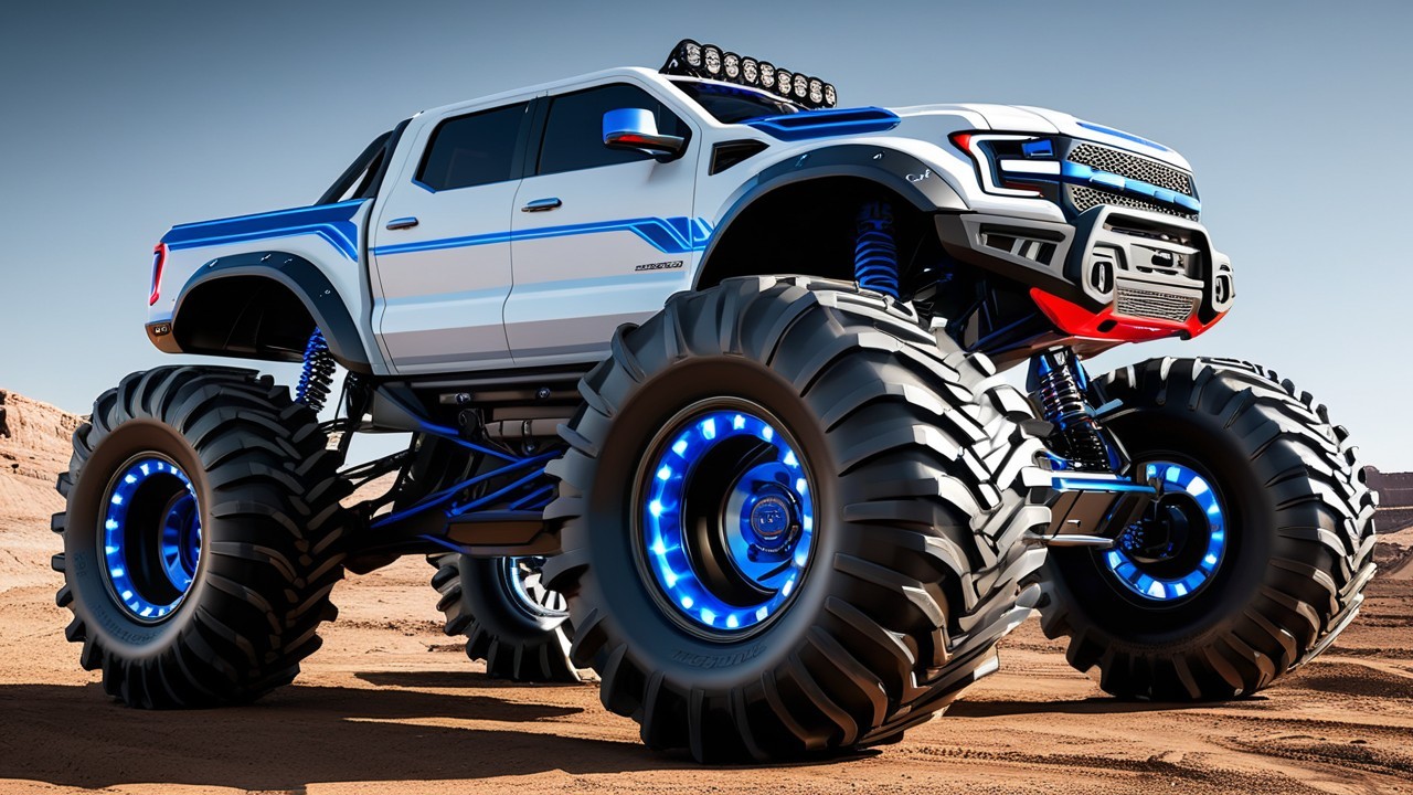 Custom Monster Truck in Desert with Blue Accents