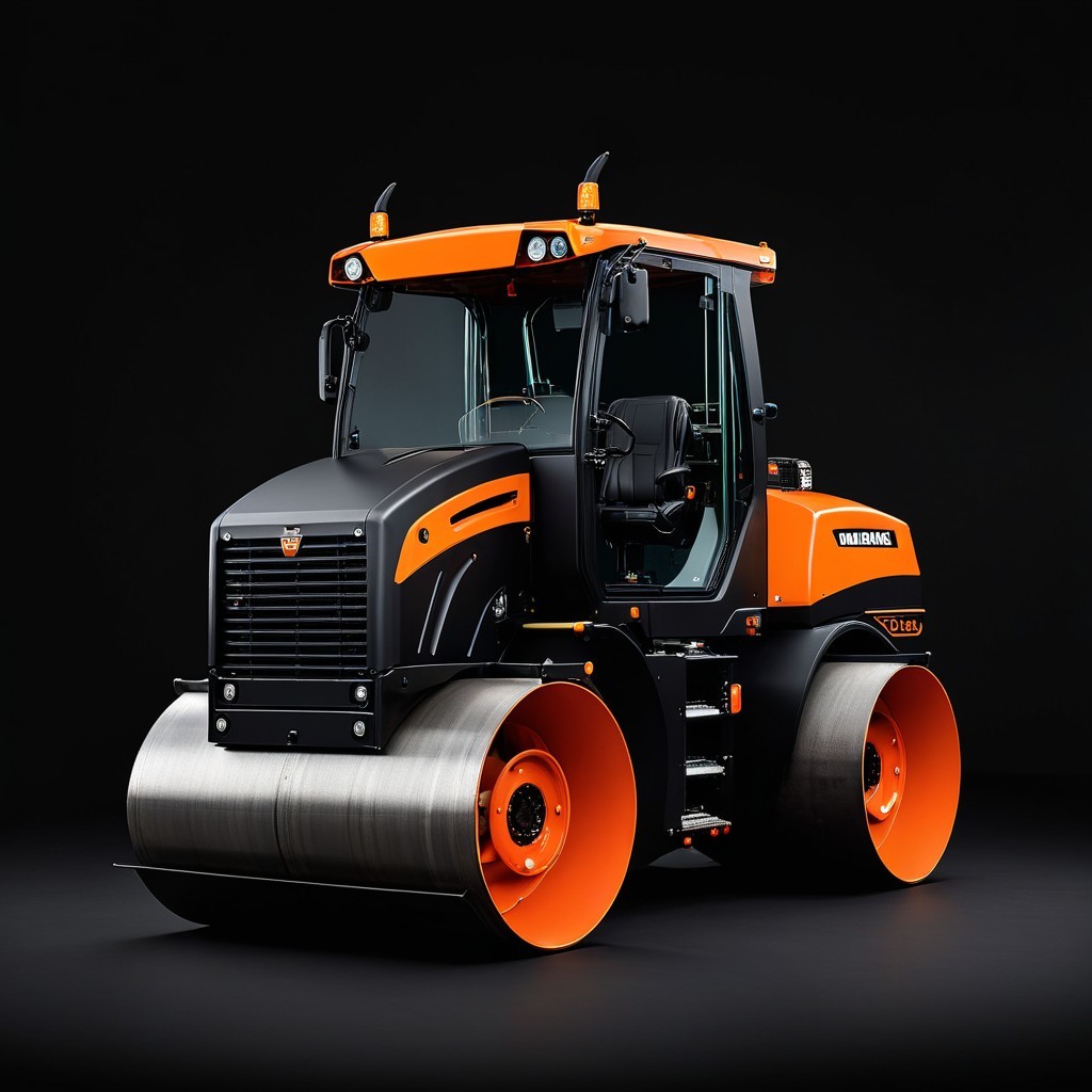Modern Road Roller with Glossy Black and Orange Design