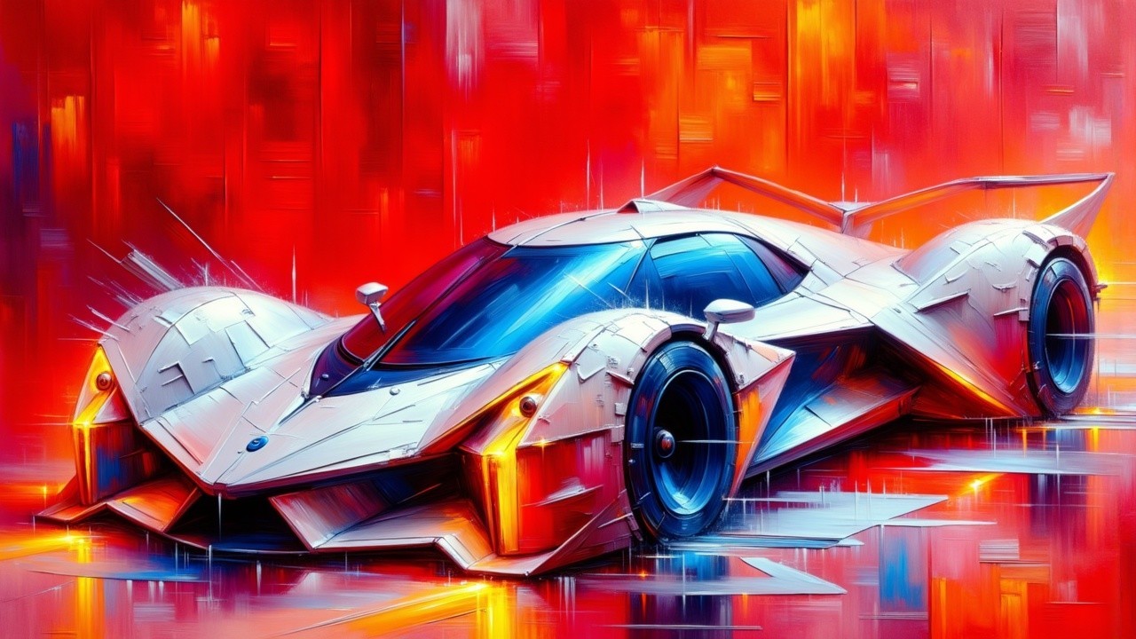 Futuristic Sports Car with Angular Design and Accents