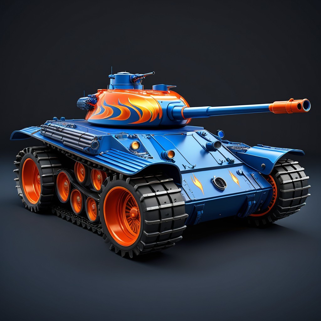 Vibrant Blue Tank with Orange Flame Designs