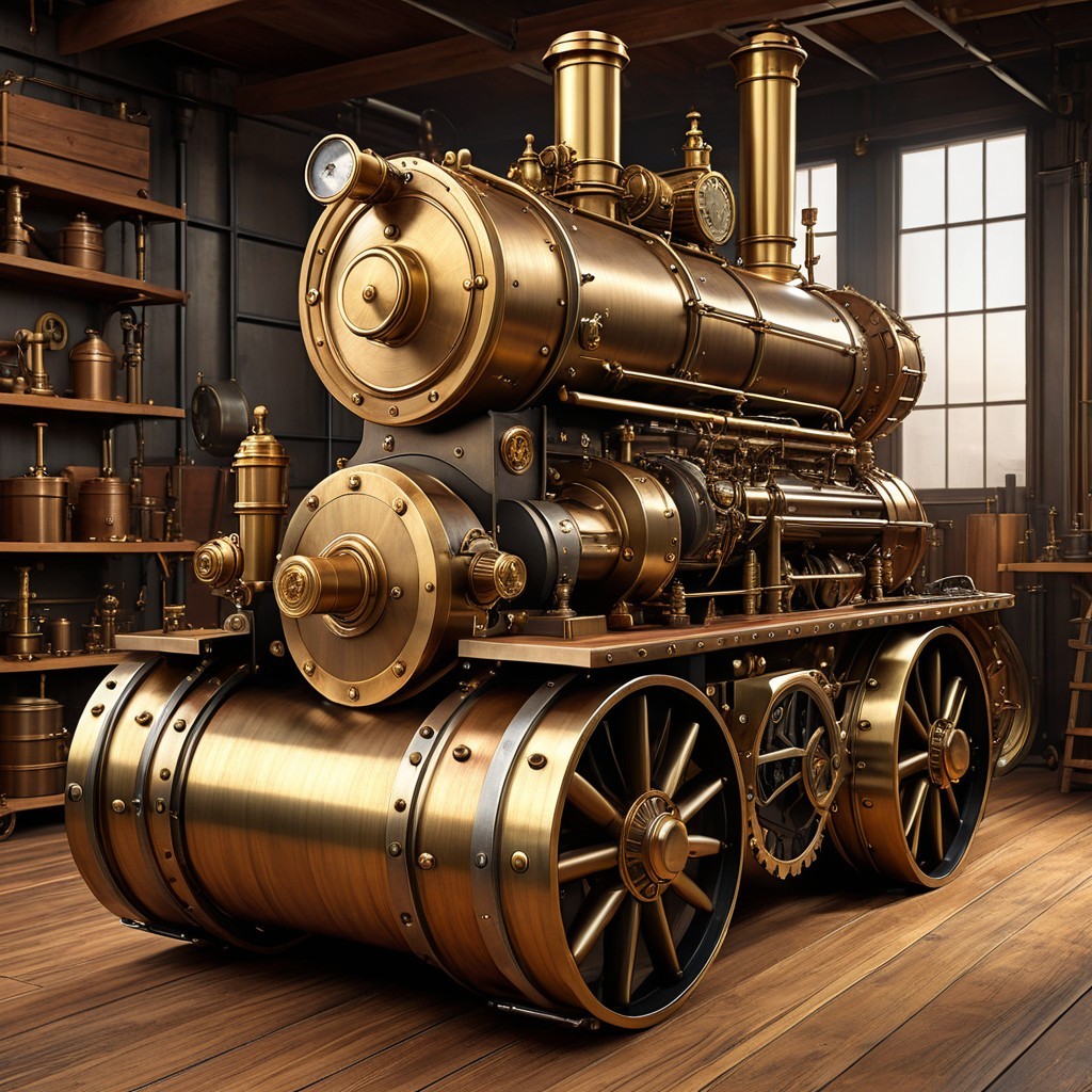 Intricate Steam Locomotive in Cozy Workshop Setting