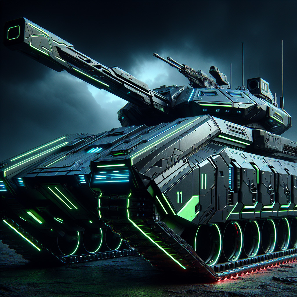 Futuristic Tank Design in Neon Light Environment
