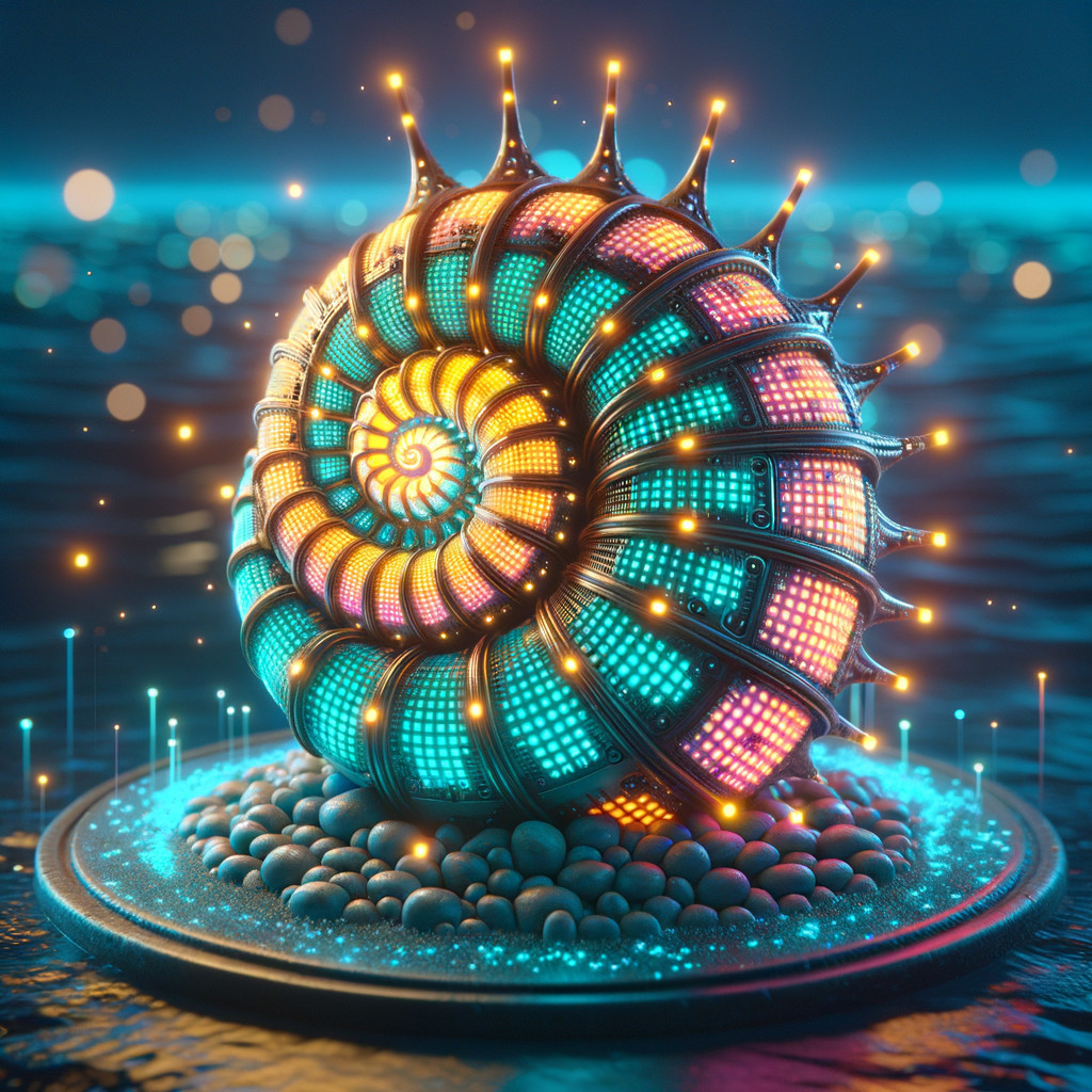 Intricate Nautilus Shell with Neon Digital Aesthetic