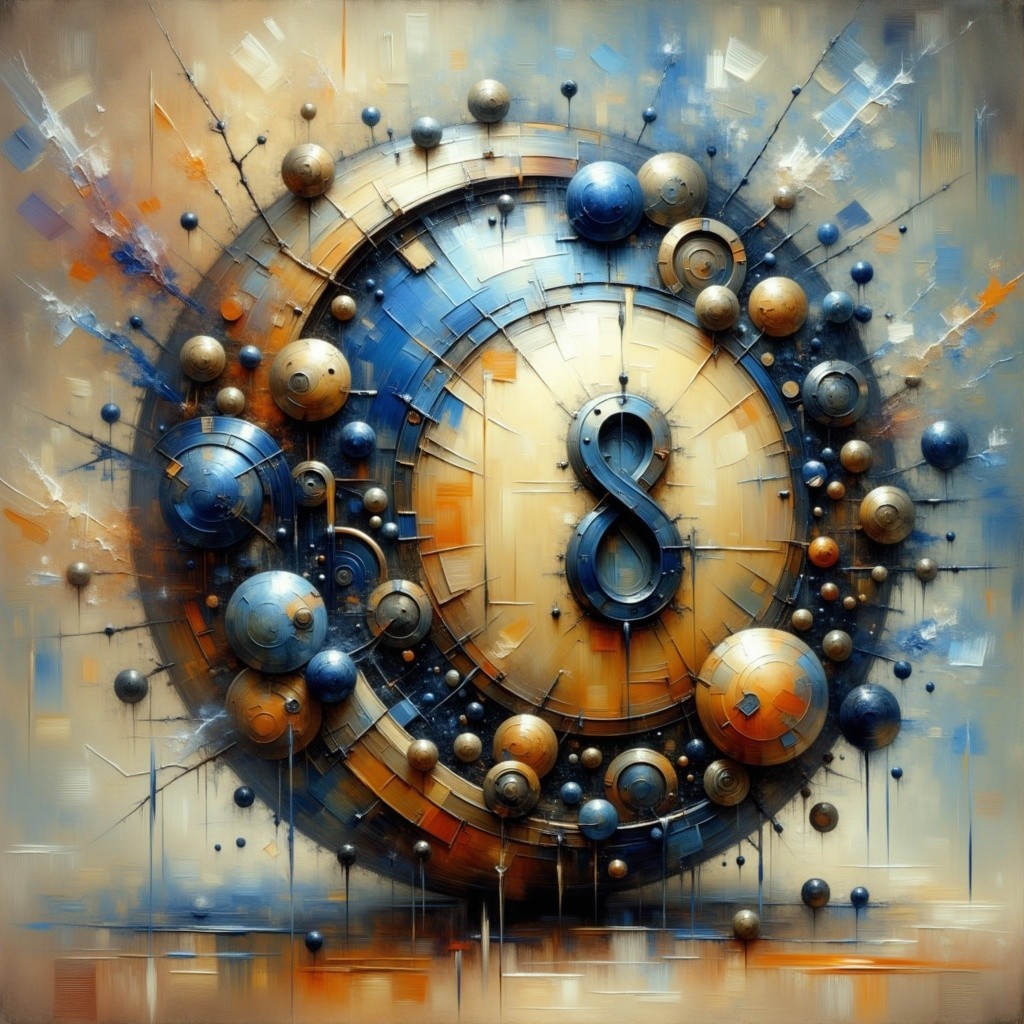 Abstract Design with Number 8 and Cosmic Elements