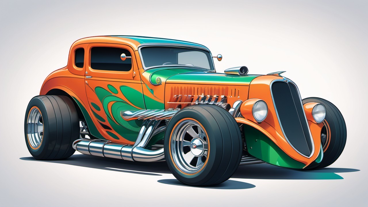 Vibrant 1930s Hot Rod with Orange and Green Design