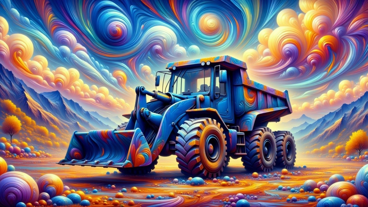 Surreal Dump Truck in Colorful Abstract Landscape