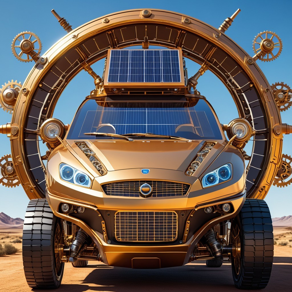 Futuristic Vehicle with Steampunk Design in Desert Landscape