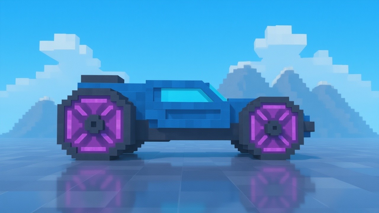 Stylized Pixel Art Car in Serene Landscape