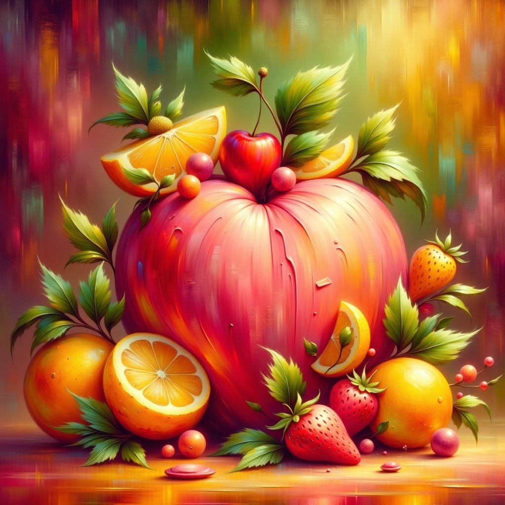 Vibrant Still-Life with Fruit and Leaves