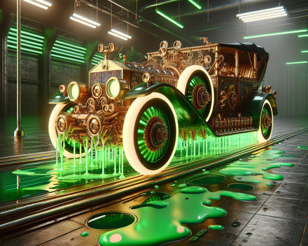 Vintage Steampunk Car with Neon and Green Goo Effects
